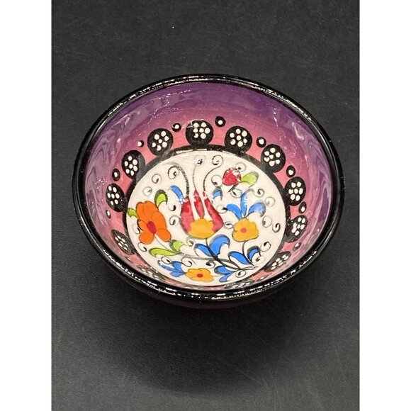 Mexican Hand Painted Tulip Mini Bowl Trinket Side Dish Red Salt Cellar - Picture 1 of 8